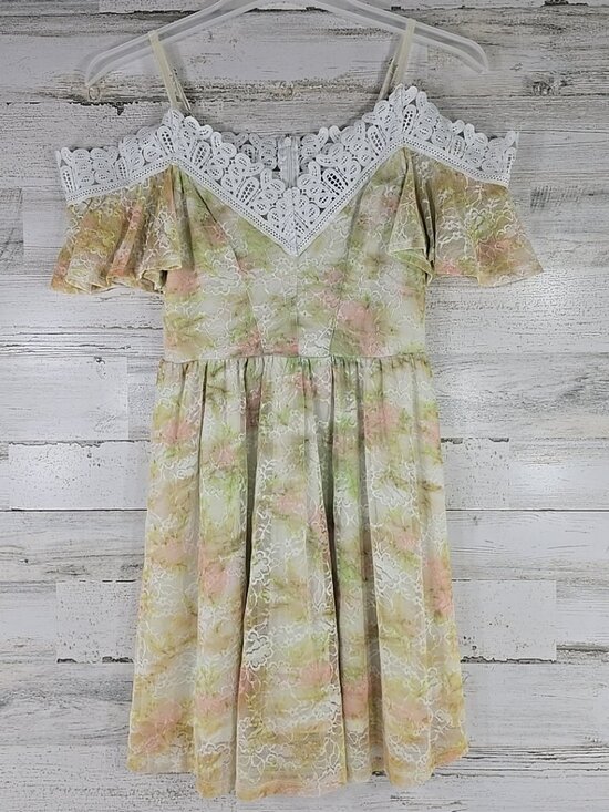 Disney Dresses & Skirts - DISNEY PRINCESS Pastel Floral Lace Dress MEDIUM White Trim Fairytale Cottagecore